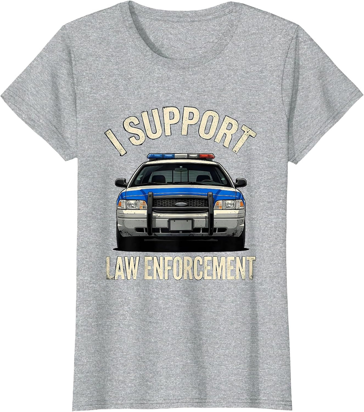 I Support Law Enforcement Distressed Police Officer Thin T-Shirt - Heather Grey