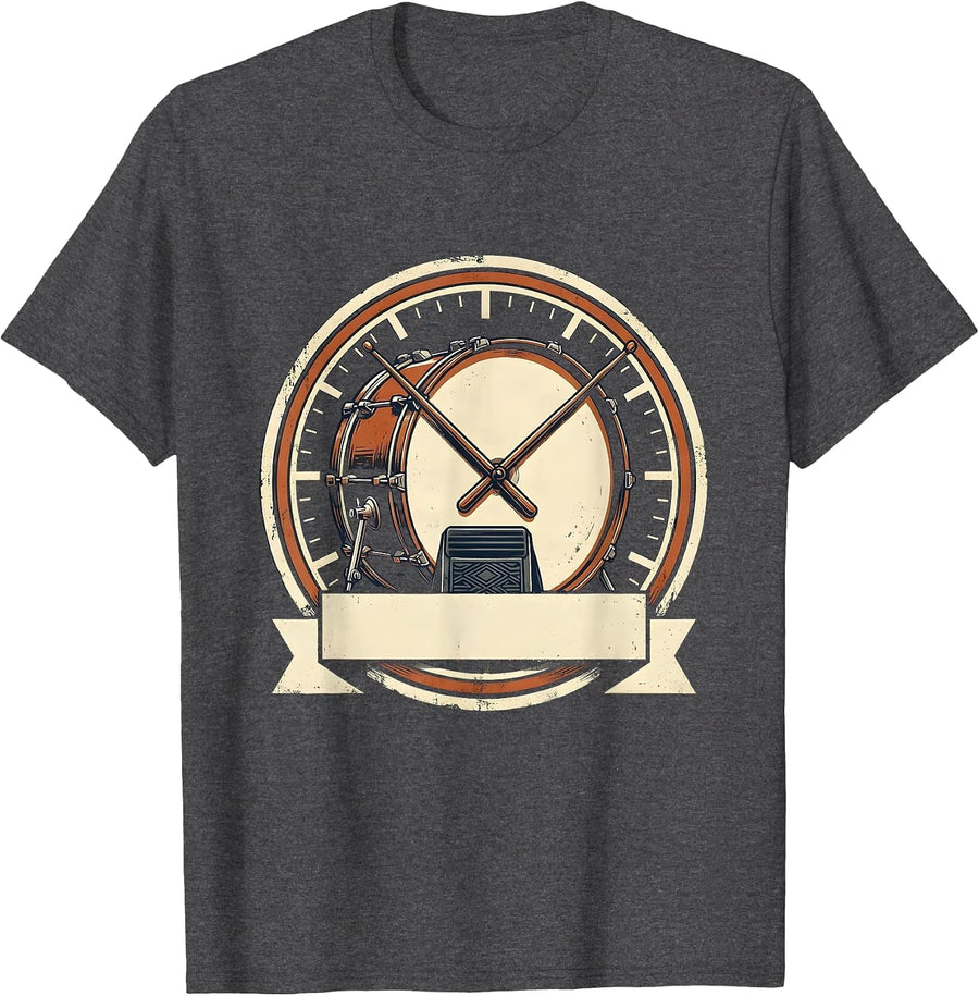 Men's Vintage Drum Badge Drummer Percussionist Gift T-Shirt - Dark Heather Grey