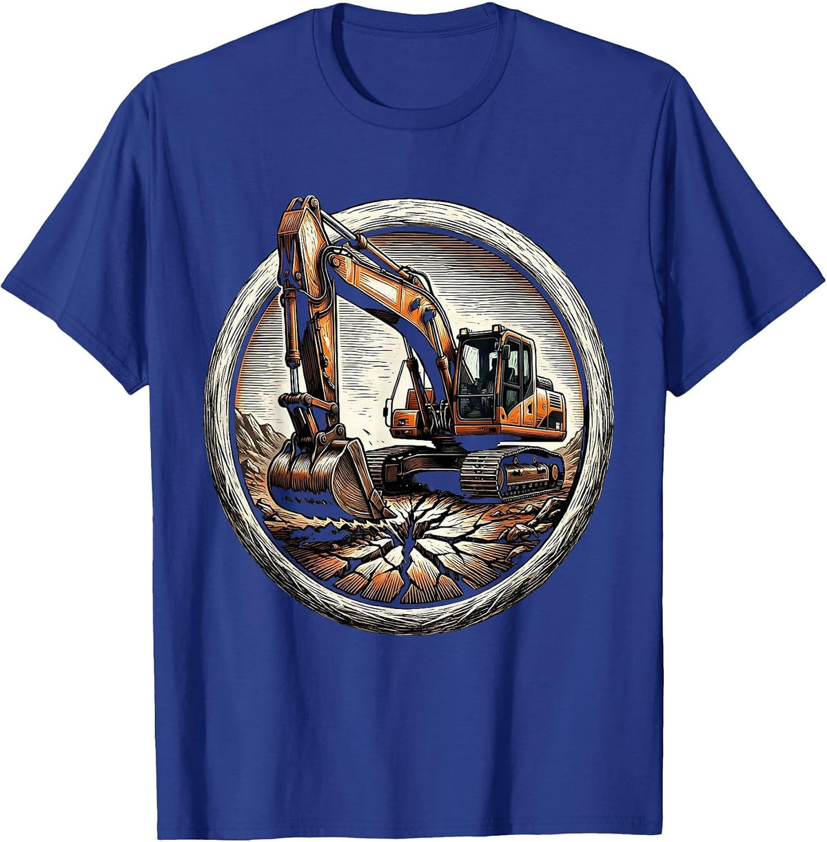 Men's Excavator Digging Cracked Earth Graphic T-Shirt - Royal Blue