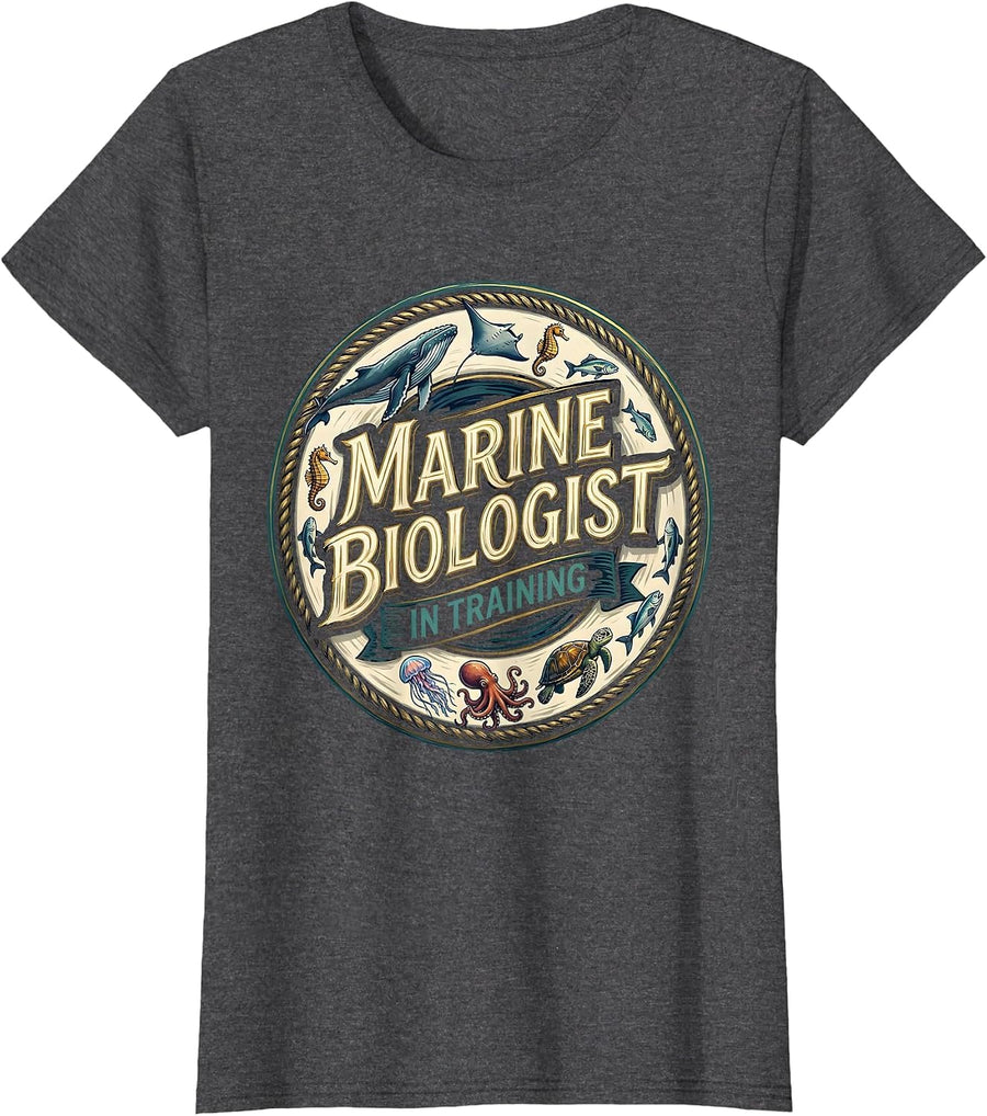 Women's Marine Biologist In Training Whimsical Sea Creatures Nature T-Shirt - Dark Heather Grey