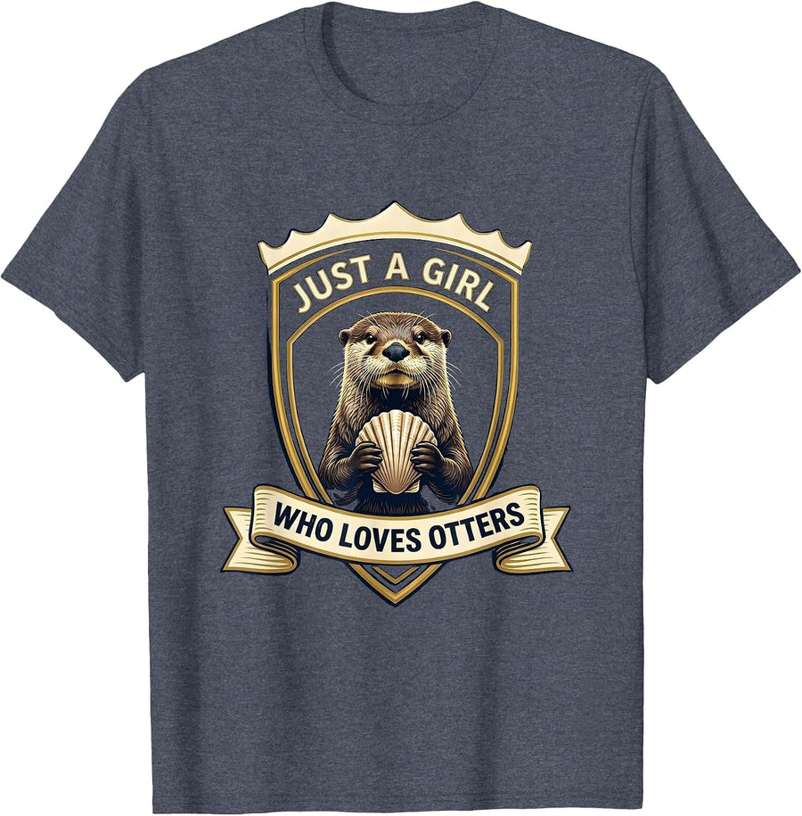 Just A Girl Who Loves Otters Funny Otter Lover Gift Birthday T-Shirt - Heather Blue