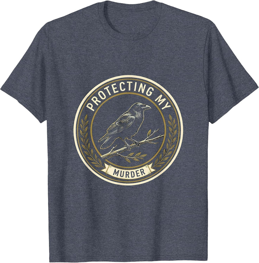 Protecting My Murder Crow Lover Design T-Shirt - Heather Blue