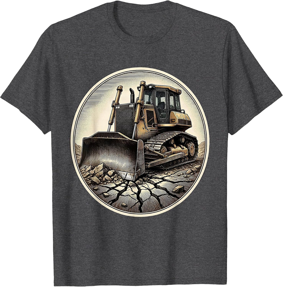 Bulldozer Cracked Earth Blue Collar Graphic T-Shirt - Dark Heather Grey