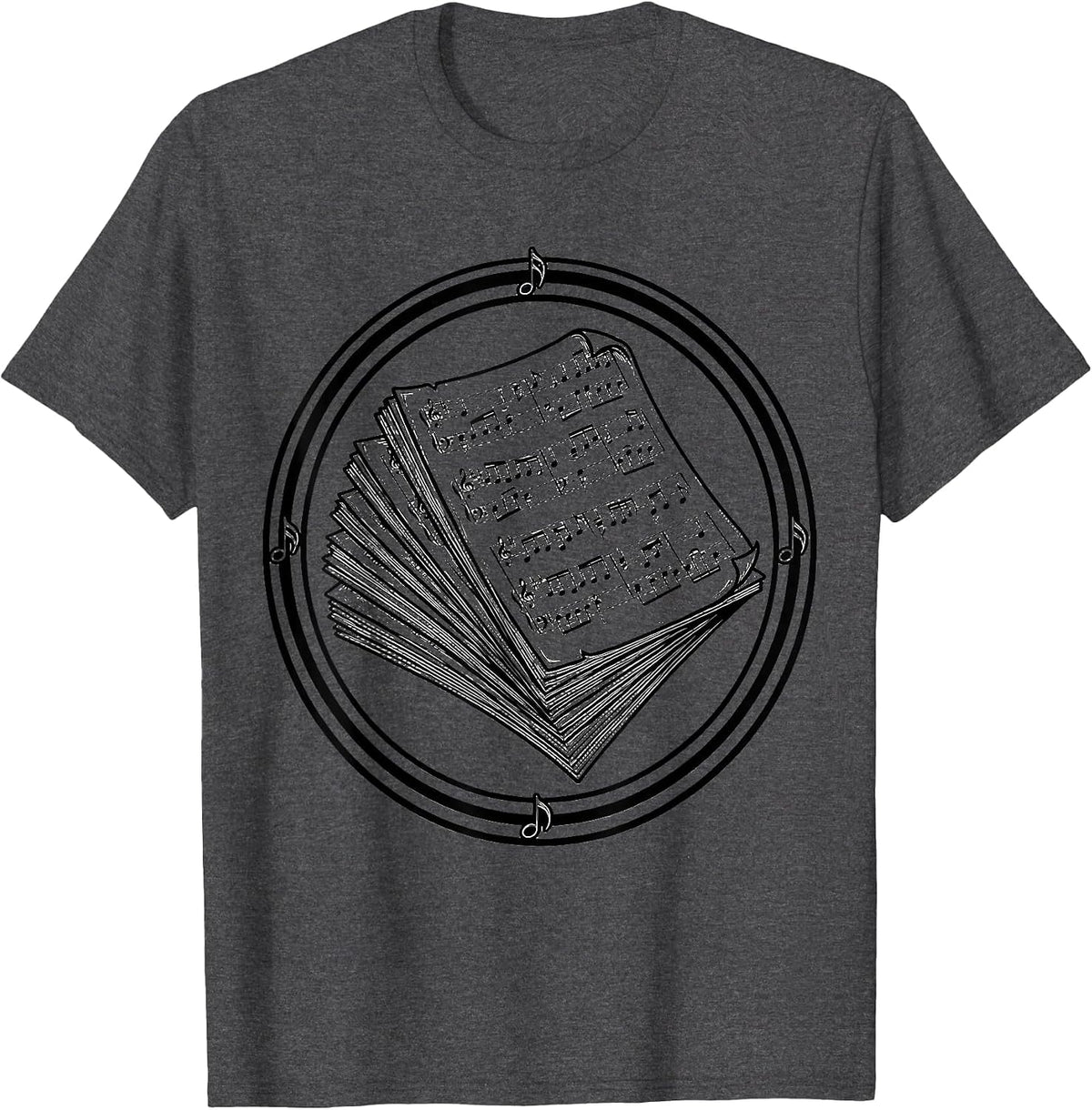 Music Teacher Stack of Sheet Music Illustration T-Shirt - Dark Heather Grey