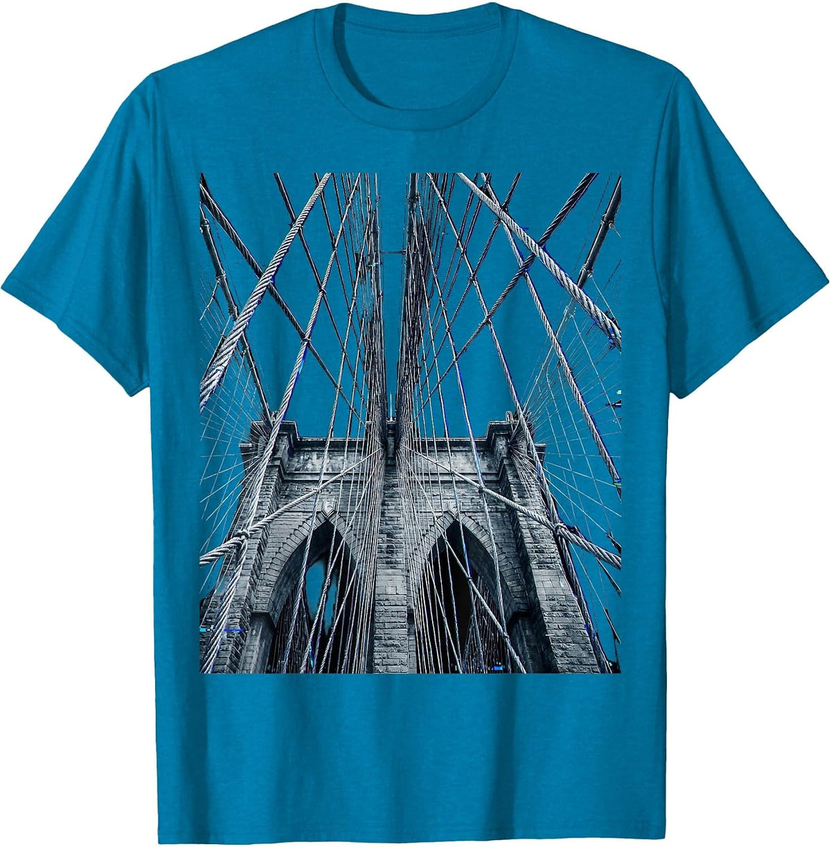 Brooklyn Bridge Geometric Cables NYC Graphic T-Shirt - Sapphire Blue