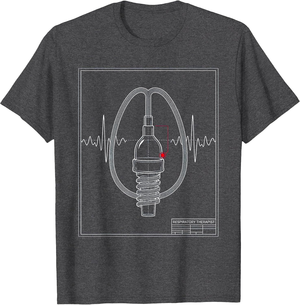 Men's Respiratory Therapist Technical Blueprint RT Profession T-Shirt - Dark Heather Grey