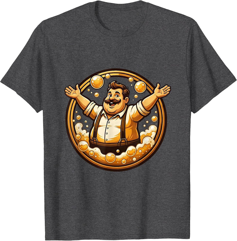 Men's Beer Lover Suspenders Guy Bubble Art Design T-Shirt - Dark Heather Grey