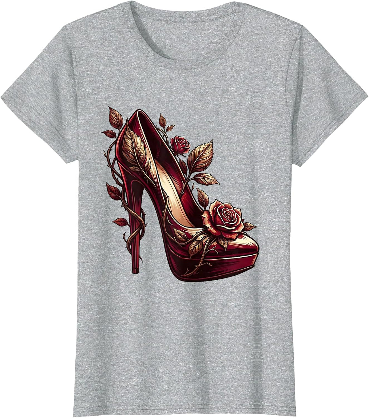 Gigi High Heel Wrapped in Vines Illustration T-Shirt - Heather Grey