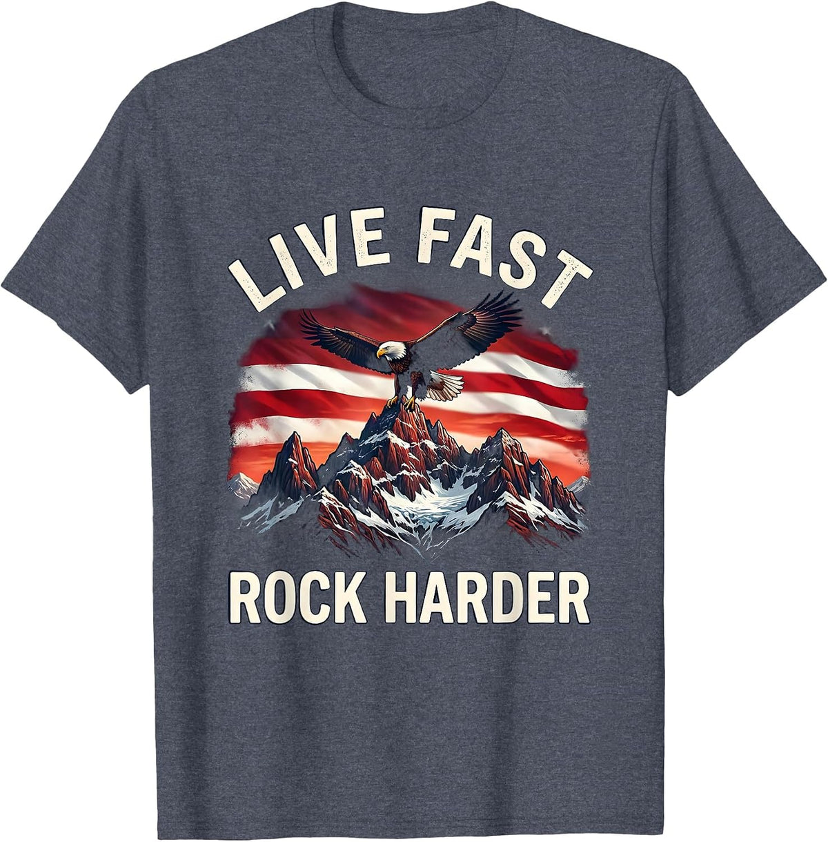 Live Fast Rock Harder 80s Rock Band Design T-Shirt - Heather Blue