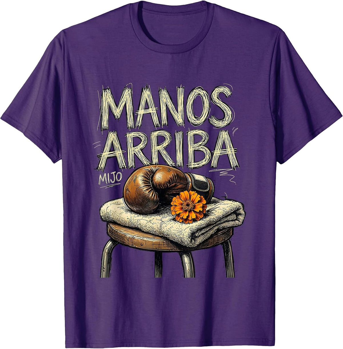 Manos Arriba Mijo Hand-Sketched Día de los Muertos Boxing T-Shirt - Purple