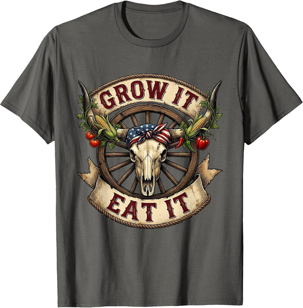 Grow It Eat It Healthy Living Garden Design T-Shirt - Asphalt Grey