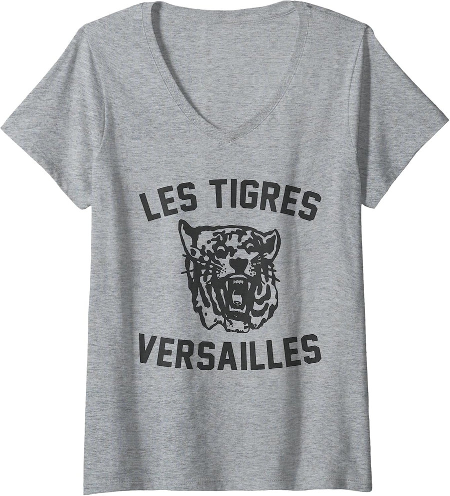 Women's Les Tigres Versailles France French Tigers Trendy Design V-Neck T-Shirt - Heather Grey