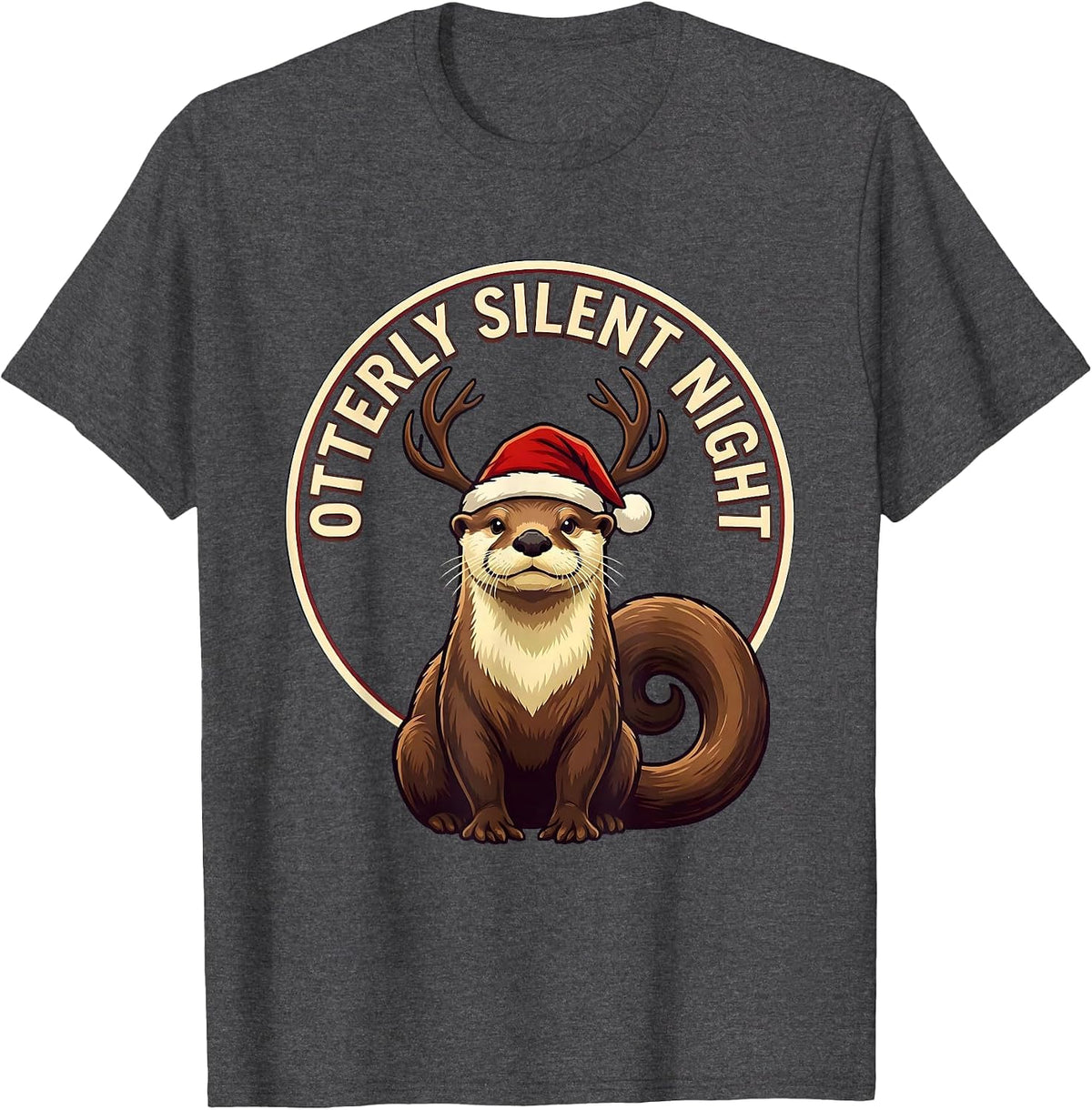 Otterly Silent Night Funny Otter Christmas Animal Lover Ugly T-Shirt - Dark Heather Grey