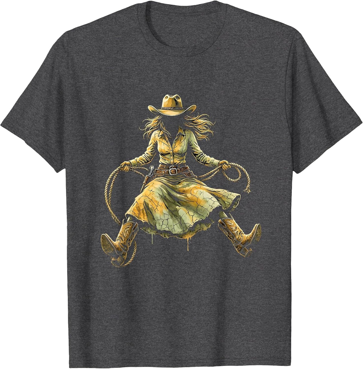 Cowgirl Barn Rope Swing Western Hat Graphic T-Shirt - Dark Heather Grey