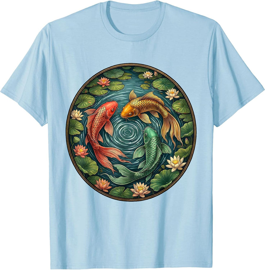 Men's Rainbow Koi Fish Pond Colorful Nature Art T-Shirt - Baby Blue