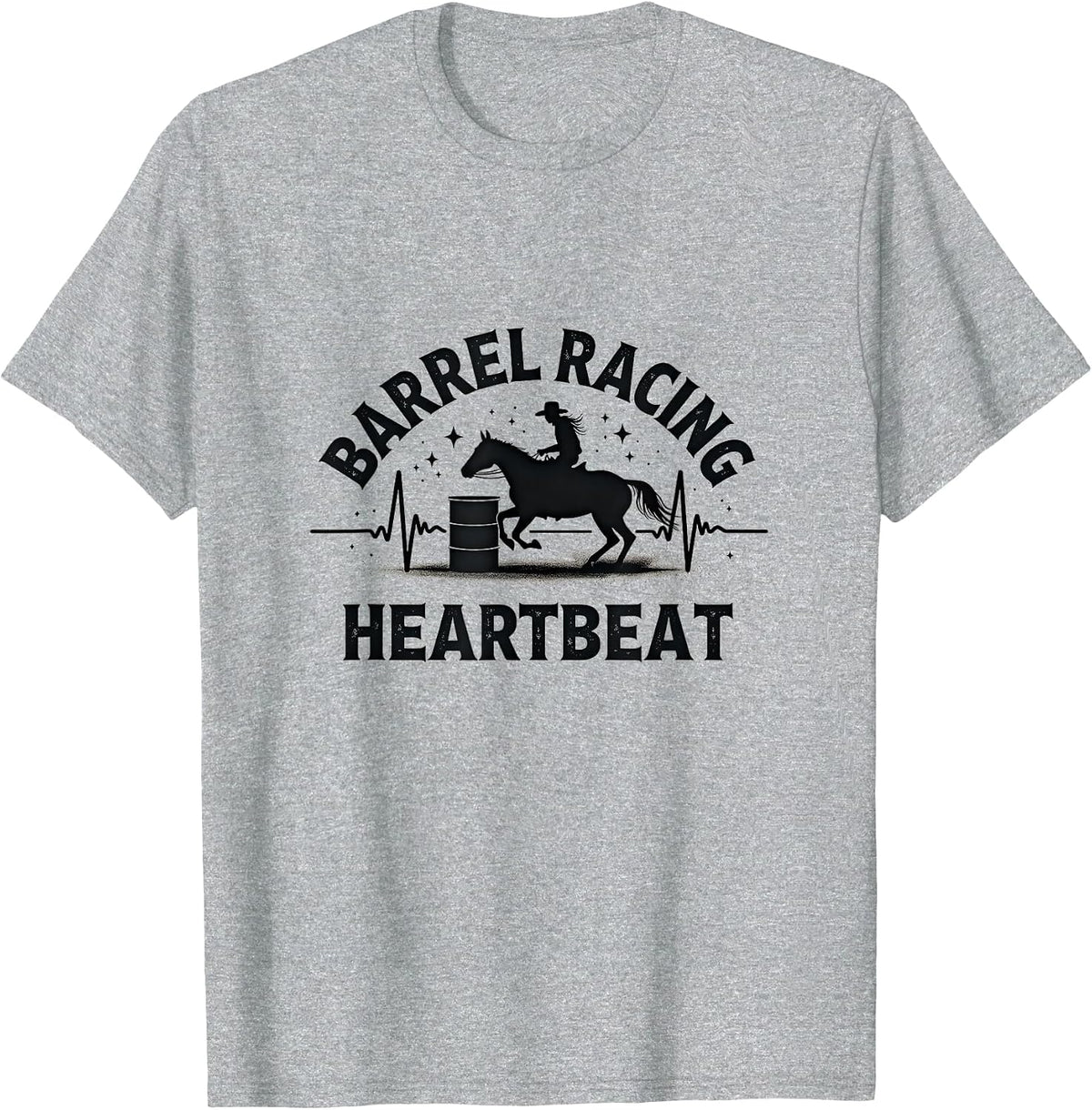 Barrel Racing Heartbeat Rodeo Design T-Shirt - Heather Grey