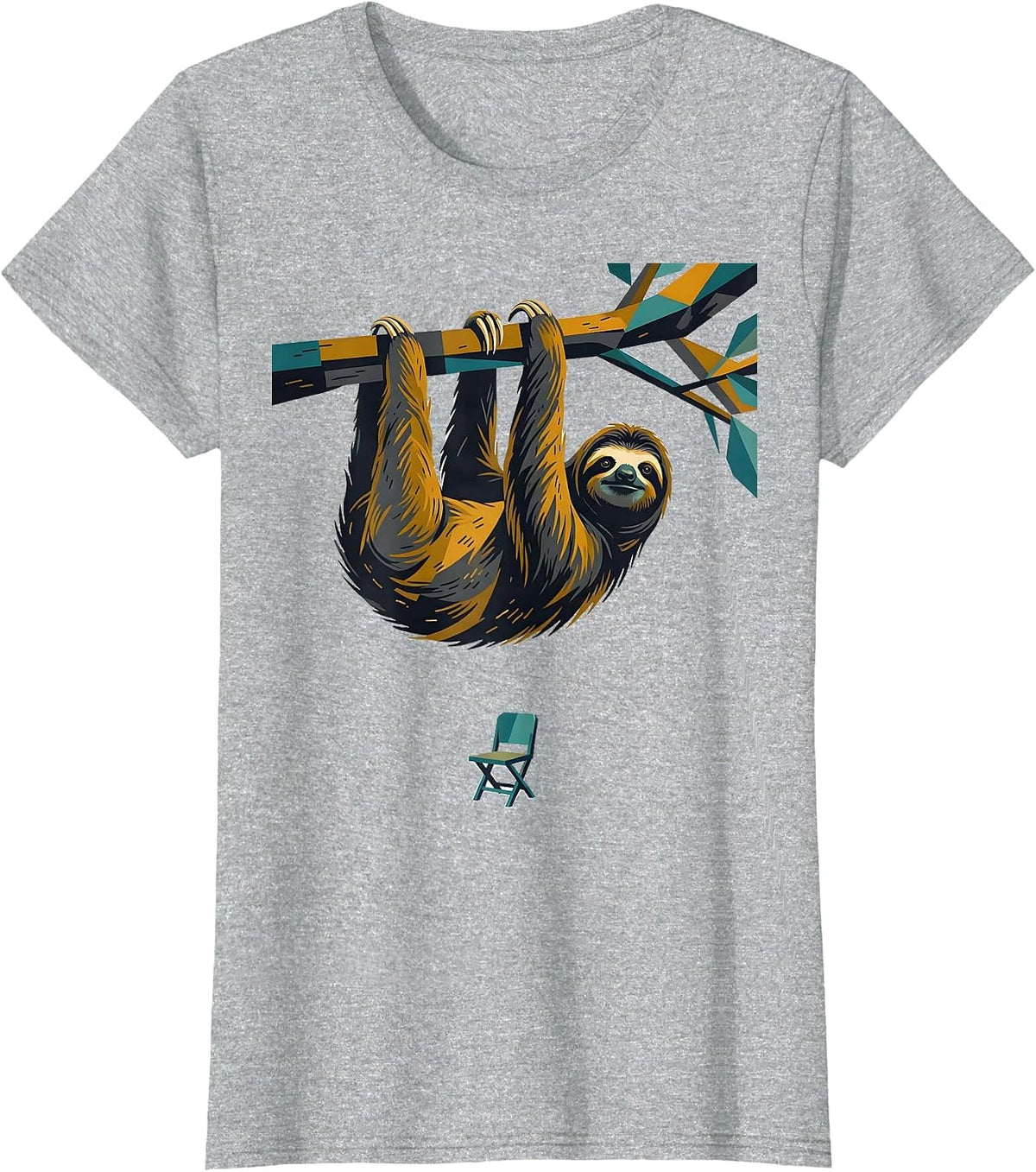 Cropped Sloth Midcentury Modern Lazy Humor T-Shirt - Heather Grey