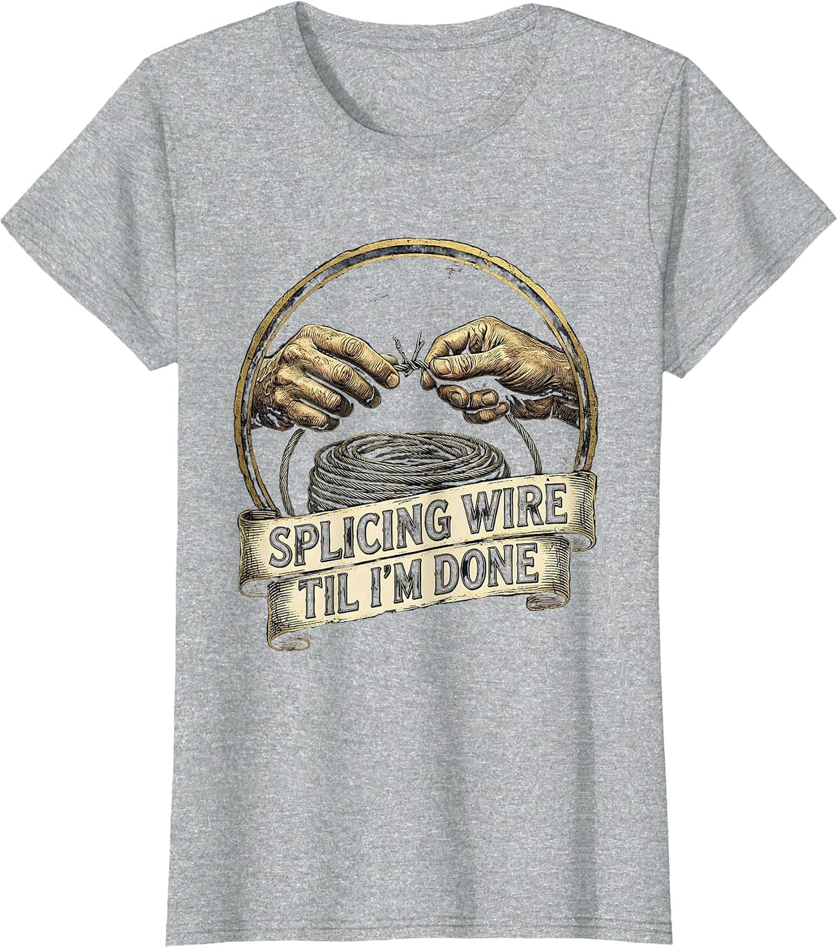 Women's Splicing Wire Til I'm Done Funny Electrician Skeleton Humor T-Shirt - Heather Grey