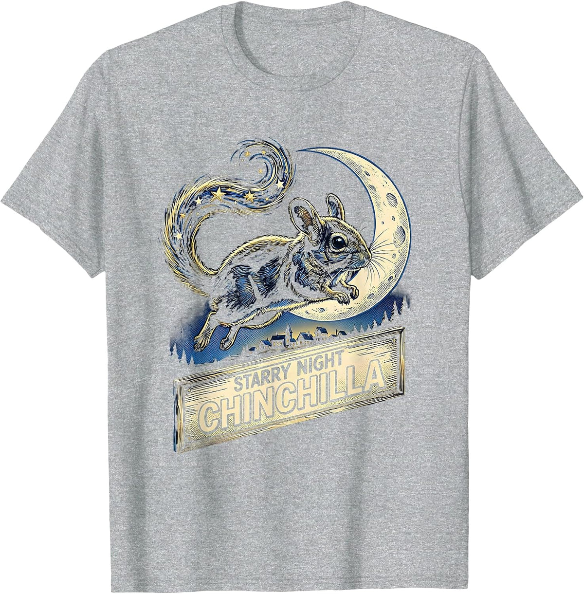 Men's Starry Night Chinchilla Comic Book Art Animal Lover Gift T-Shirt - Heather Grey