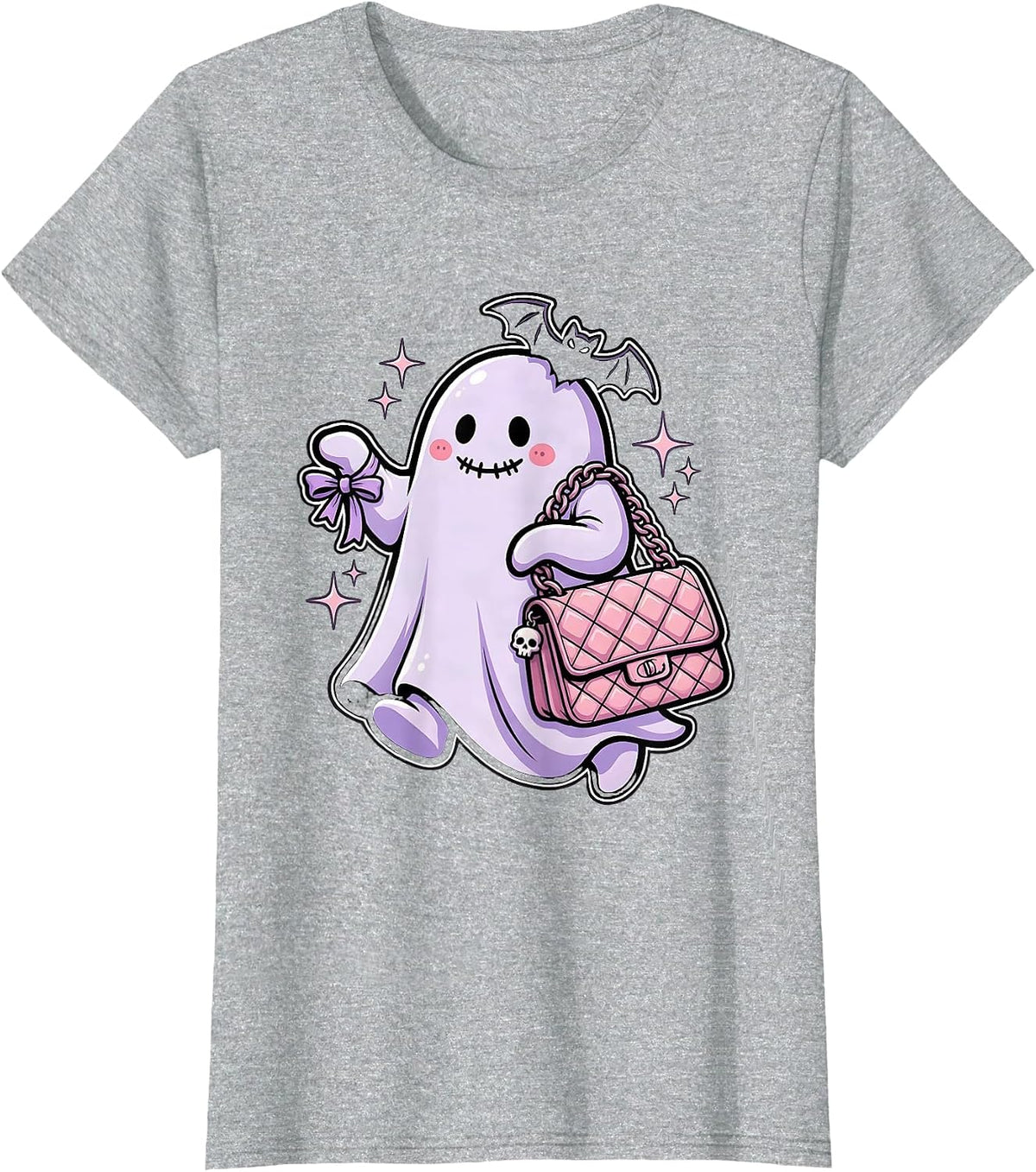Women's Boo Jee Ghost Designer Handbag Runway Graphic T-Shirt - Heather Grey