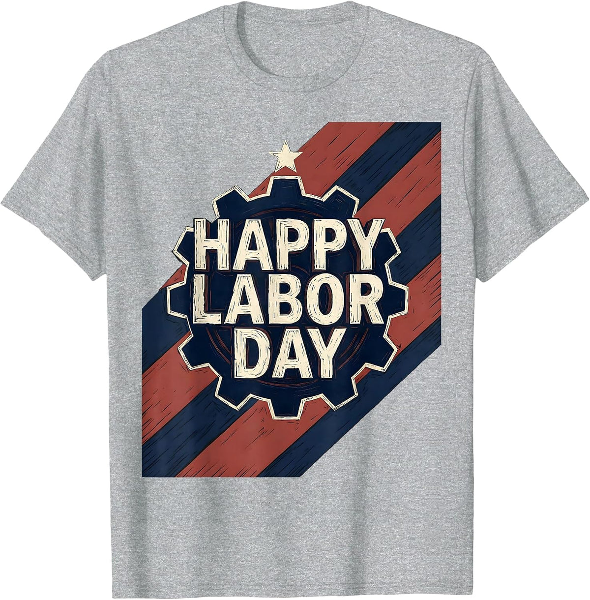 Men's Happy Labor Day Patriotic Union Pride Graphic Linocut T-Shirt - Heather Grey