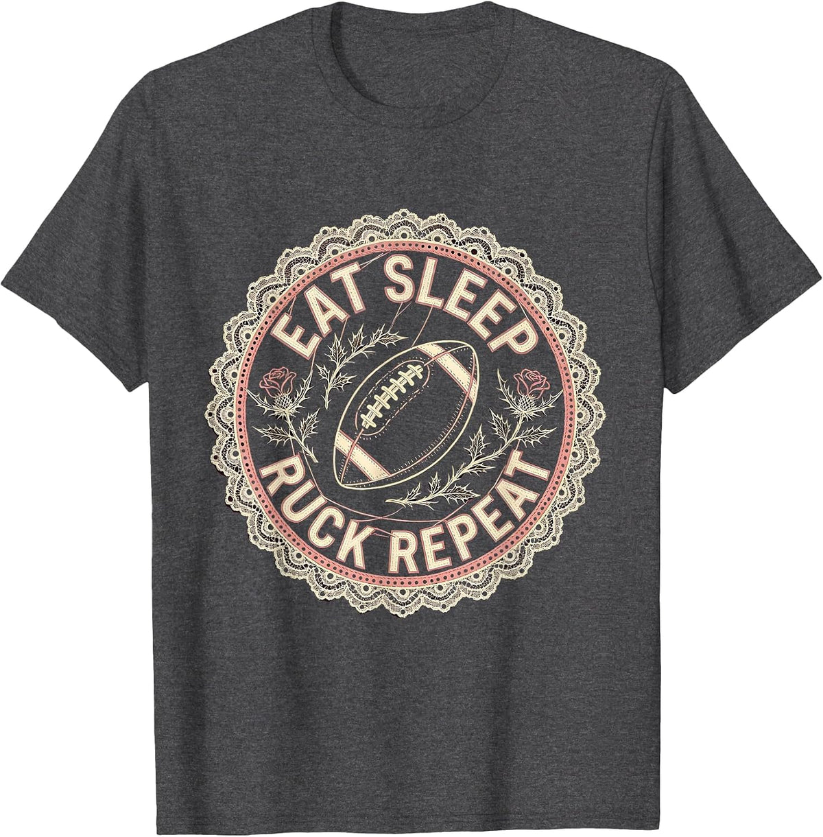 Men's Eat Sleep Ruck Repeat Rugby Graphic Design T-Shirt - Dark Heather Grey
