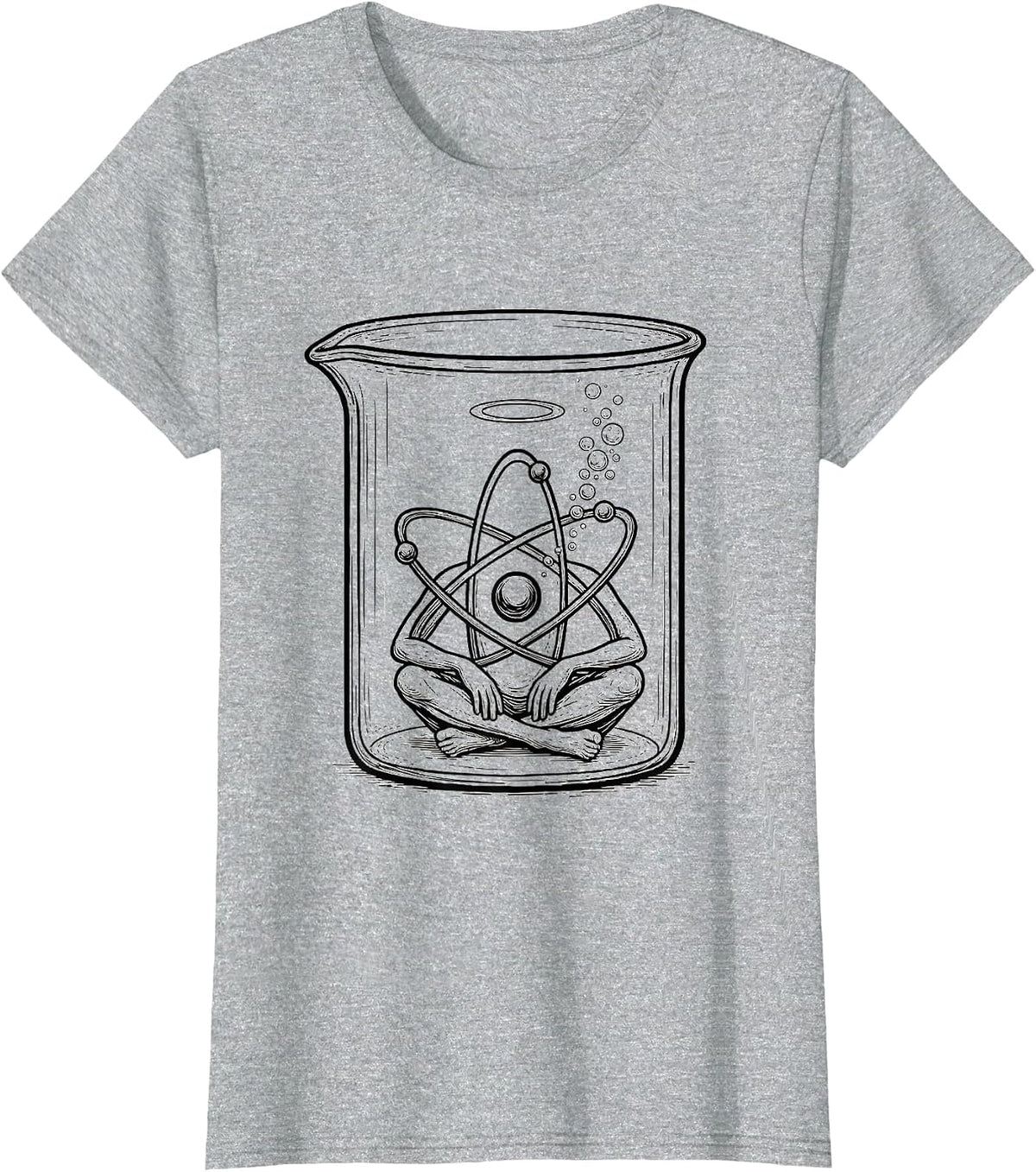 Atom In Beaker Line Art Chemistry Geek Humor T-Shirt - Heather Grey