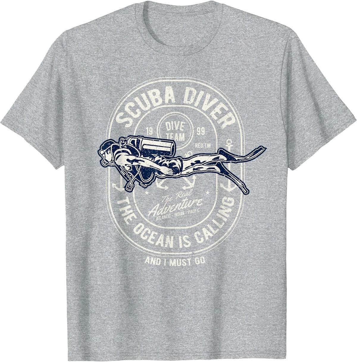 Vintage Retro Diver Distressed Scuba Diving T-Shirt - Heather Grey