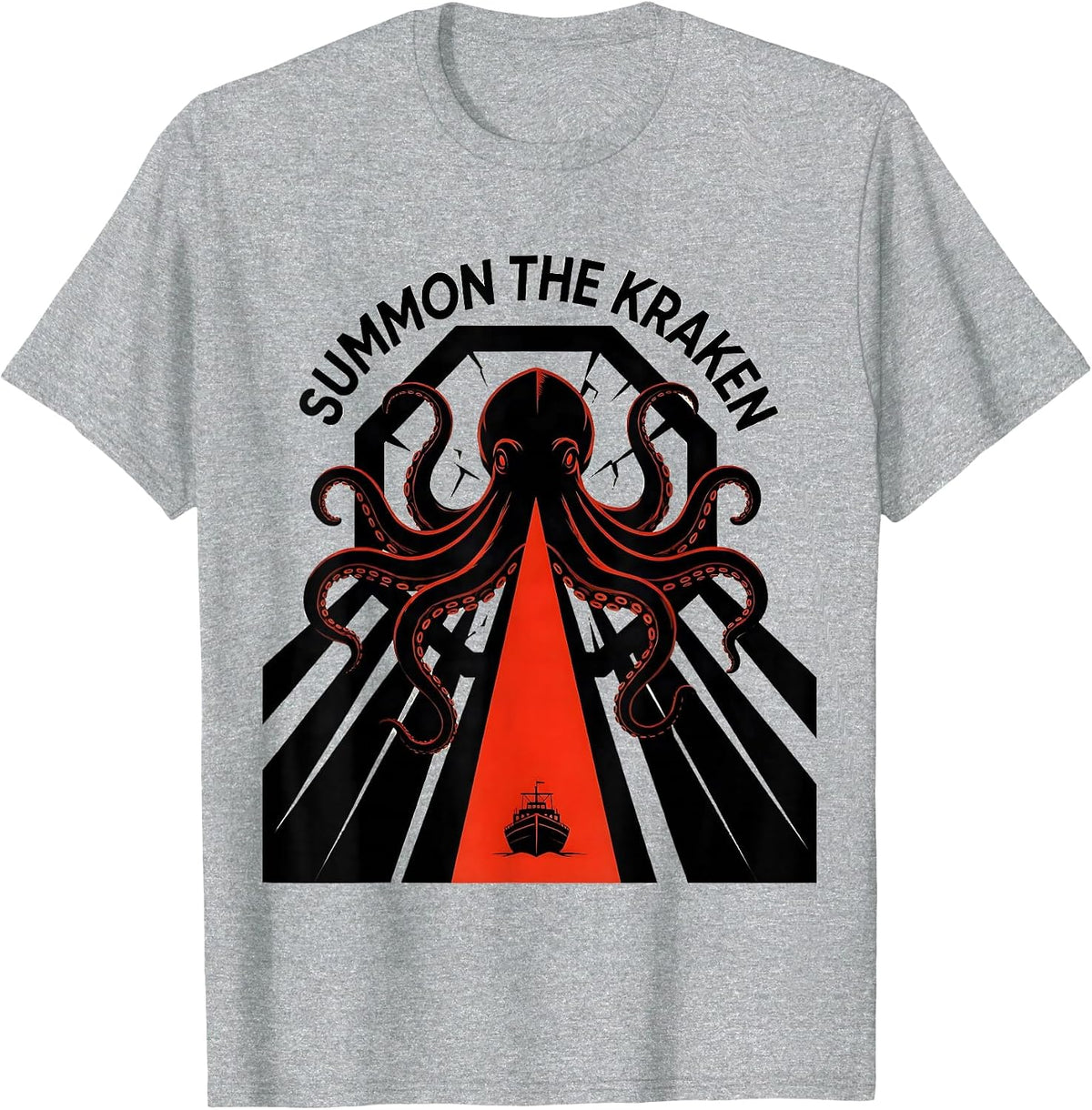 Men's Summon The Kraken Constructivist Poster Octopus Lover T-Shirt - Heather Grey