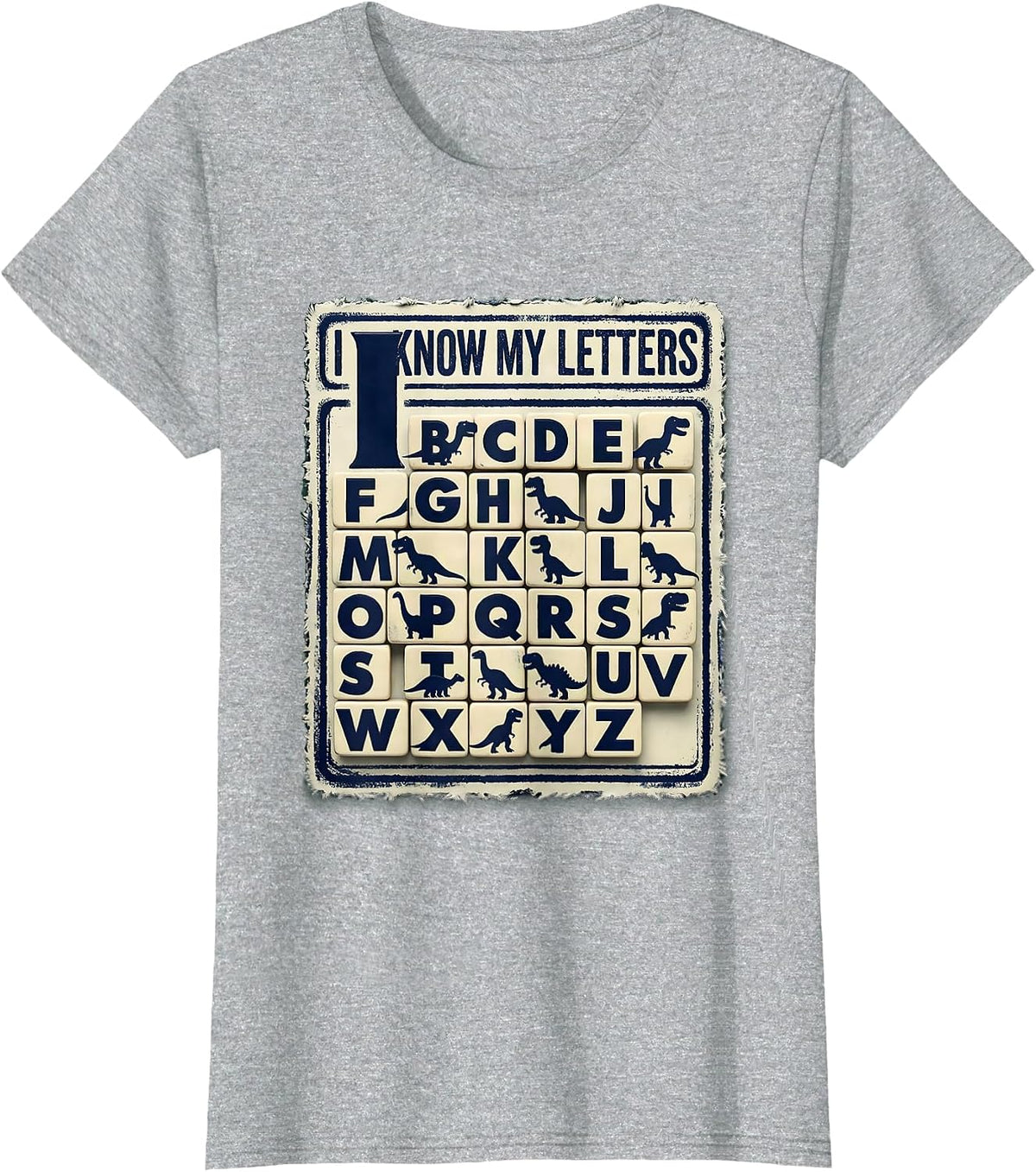 I Know My Letters Rubber Stamp ABC Kids Learning T-Shirt - Heather Grey