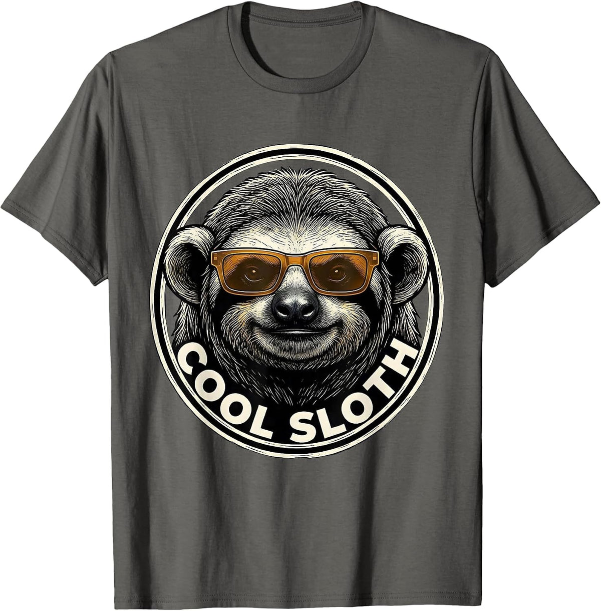 Cool Sloth Woodcut Engraving Funny Animal Humor T-Shirt - Asphalt Grey