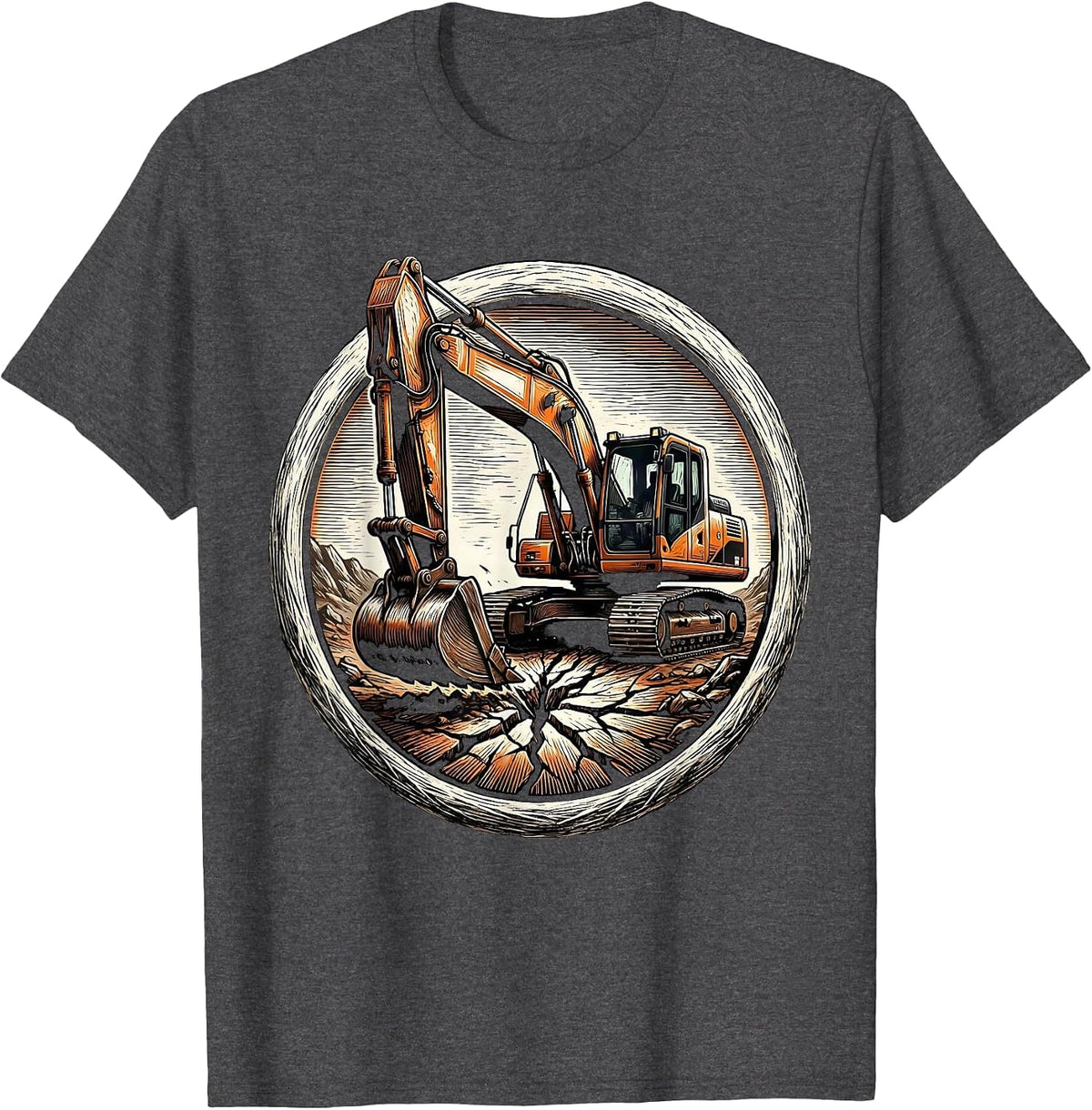 Men's Excavator Digging Cracked Earth Graphic T-Shirt - Dark Heather Grey
