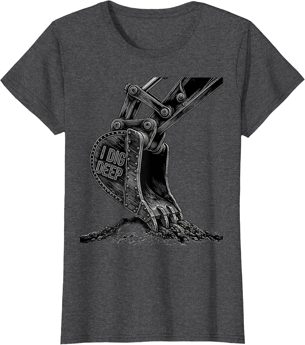 Women's I Dig Deep Line Art Heavy Equipment Operator Excavator T-Shirt - Dark Heather Grey