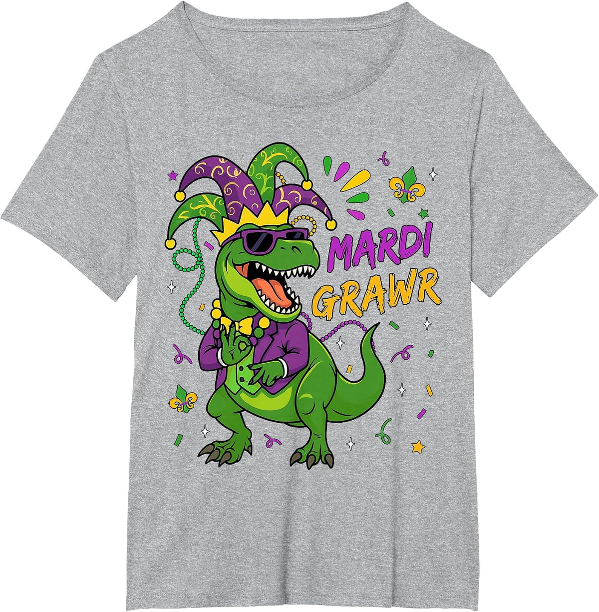Mardi Grawr T-Rex Dino Toddler Kids Mardi Gras Boys Men Kids T-Shirt - Heather Grey