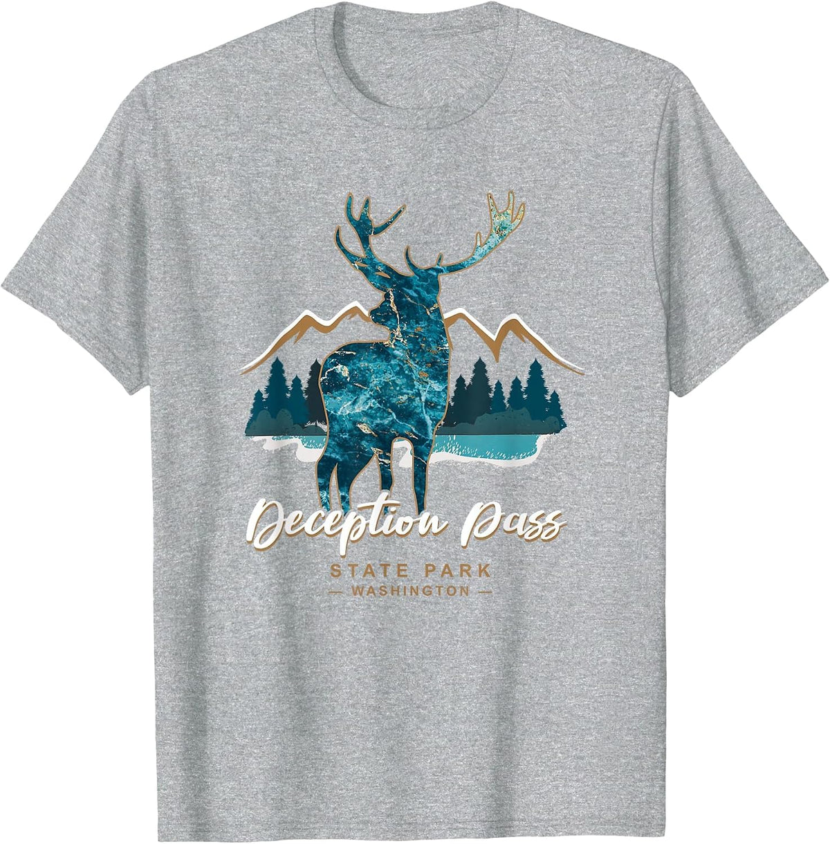Deception Pass State Park Oak Harbor Washington USA Camping T-Shirt - Heather Grey