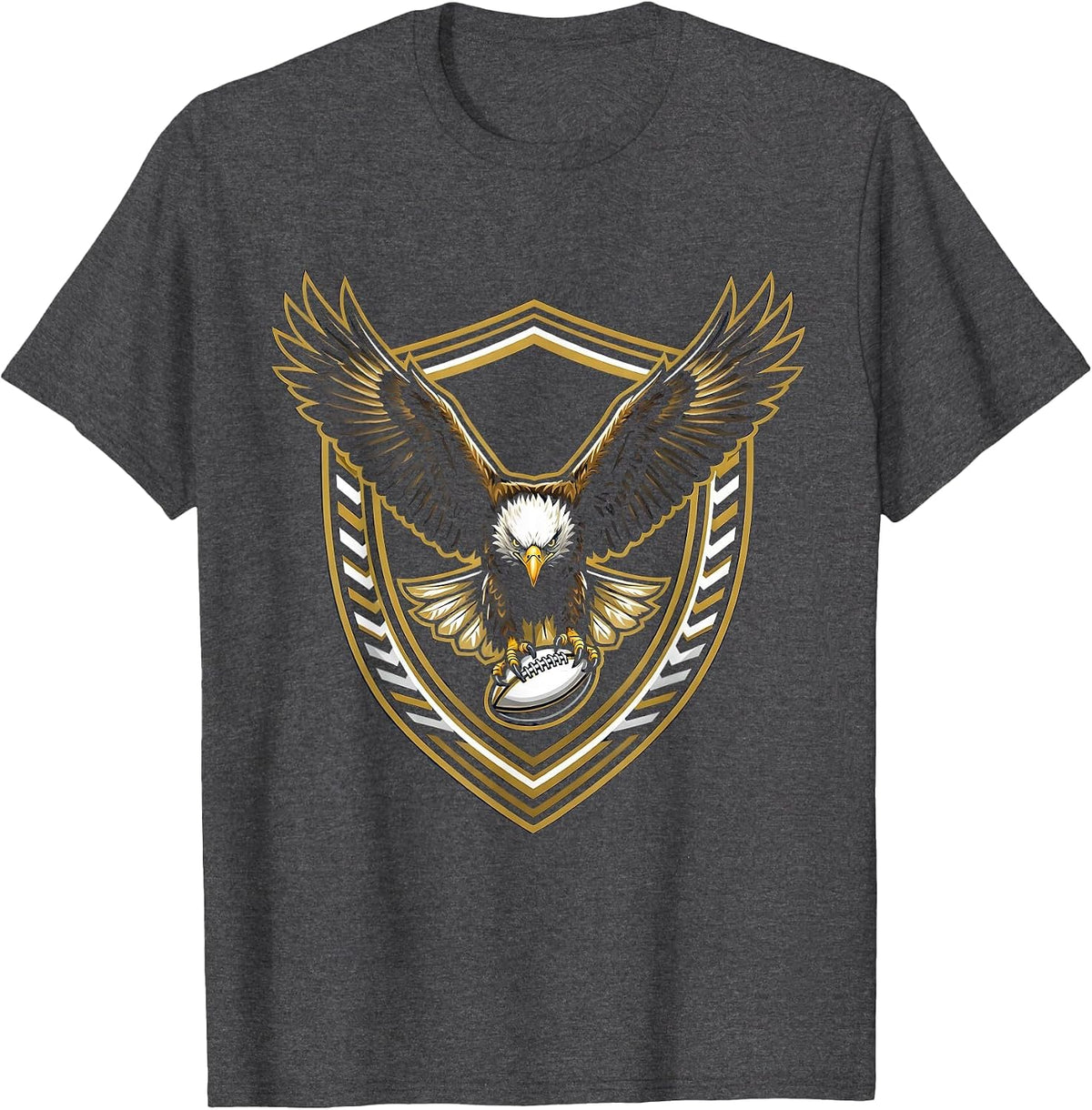 Eagle Rugby Ball Swooping Raptor Graphic T-Shirt - Dark Heather Grey