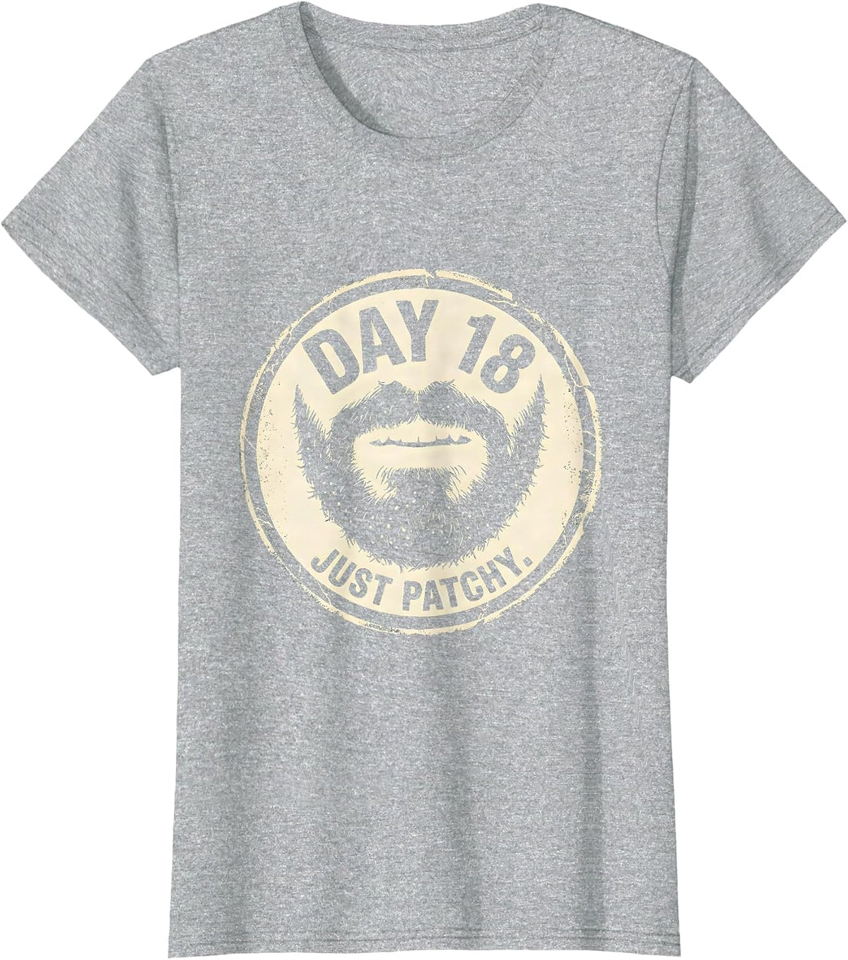 Day 18 Just Patchy Rubber Stamp Beard Growth Humor T-Shirt - Heather Grey