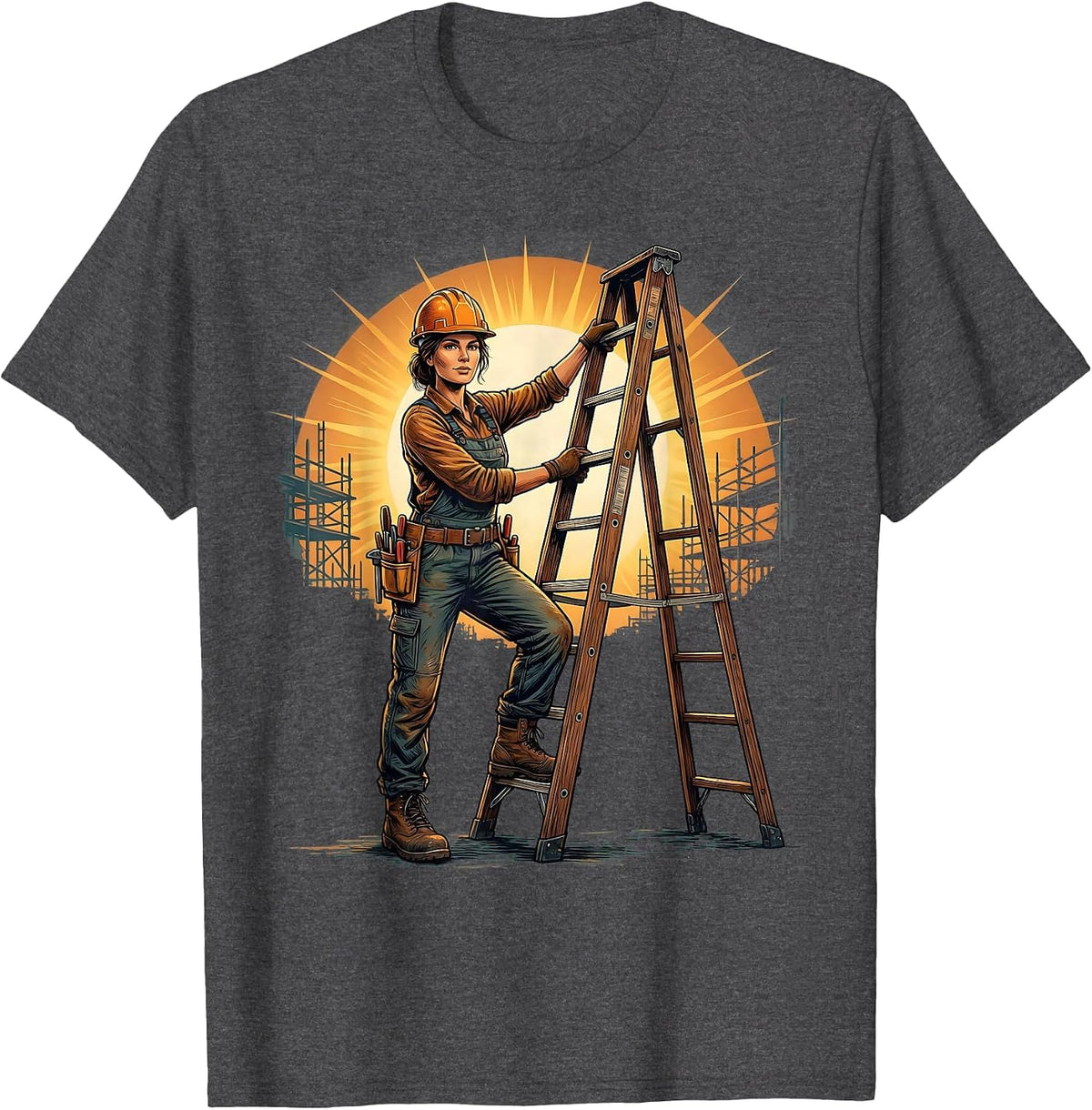 Labor Day Construction Worker Graphic Tee T-Shirt - Dark Heather Grey