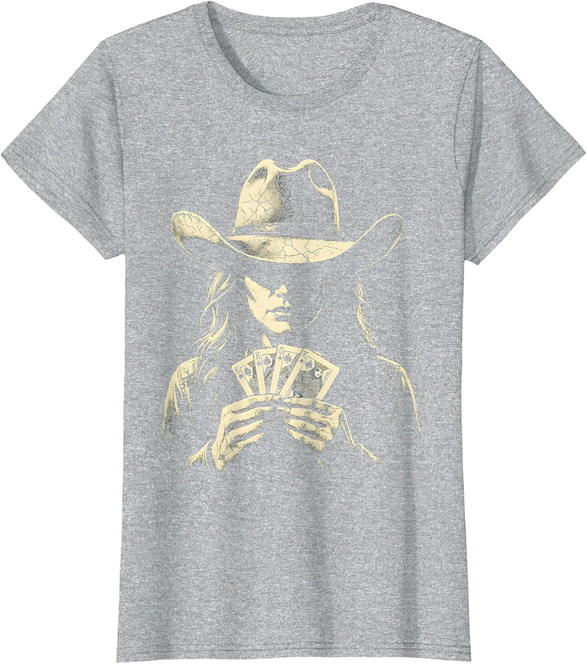Western Poker Player Illustration Graphic Tee T-Shirt - Heather Grey