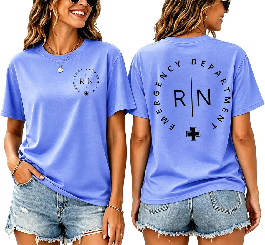 Emergency Nurse RN Shirt for Women Emergency Department Pride T-Shirt - Crewneck Carolina Blue