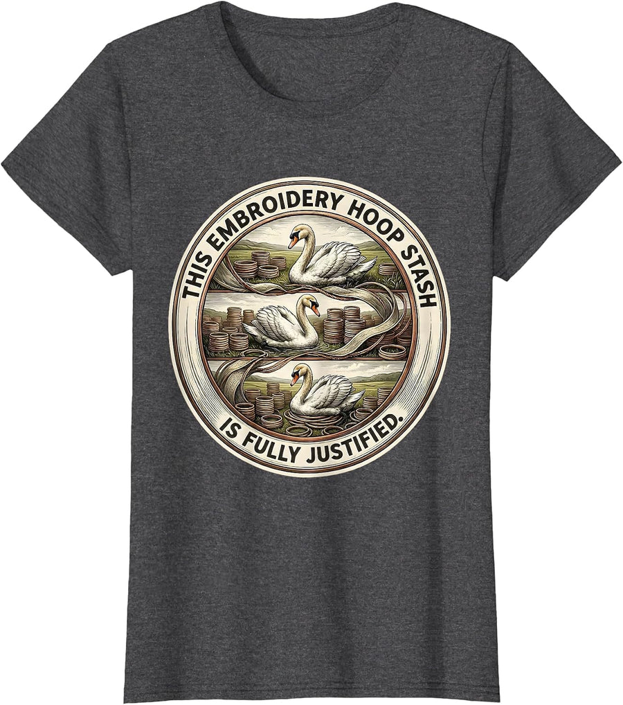 Women's This Embroidery Hoop Stash Is Fully Justified Craft T-Shirt - Dark Heather Grey