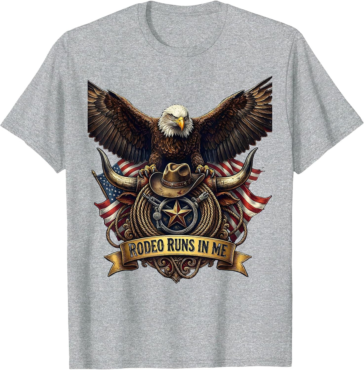 Men's Rodeo Runs In Me Western Cowboy Design T-Shirt - Heather Grey