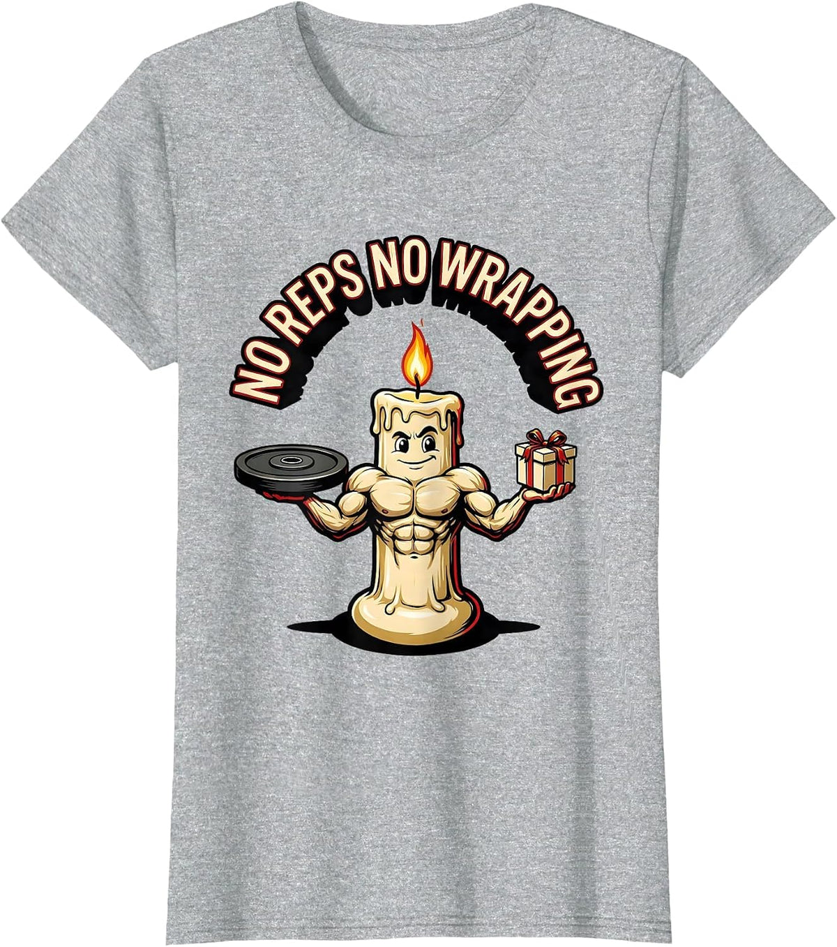 No Reps No Wrapping Funny Christmas Gym Weightlifting T-Shirt - Heather Grey