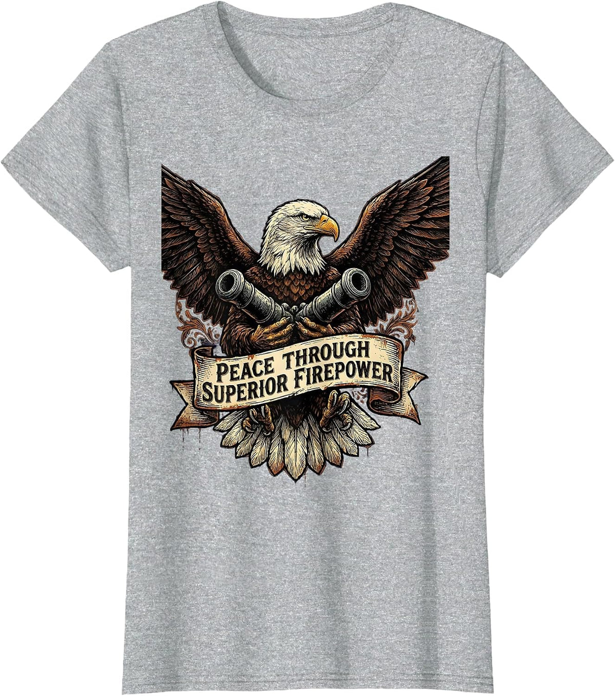 Peace Through Superior Firepower Military Design T-Shirt - Heather Grey