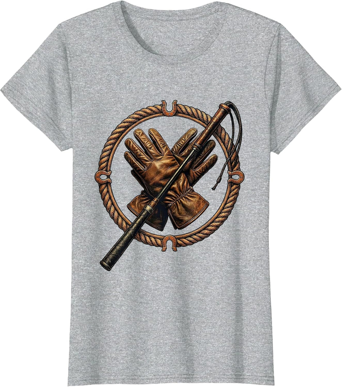 Women's Riding Gloves and Crop Horse Girl Graphic T-Shirt - Heather Grey