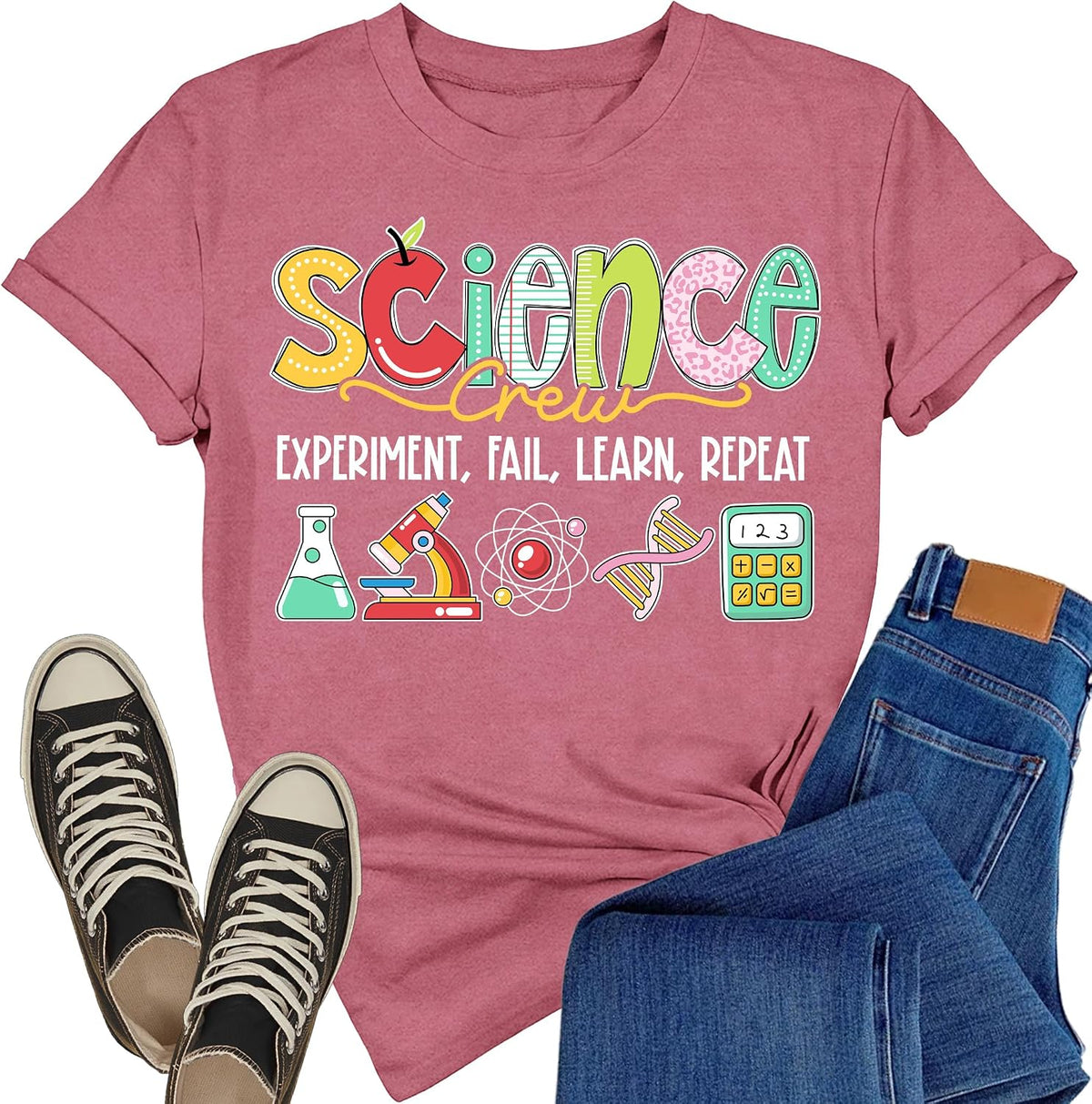 Science Teacher Shirts for Women Science Crew T-Shirt Scientist Top - Pink