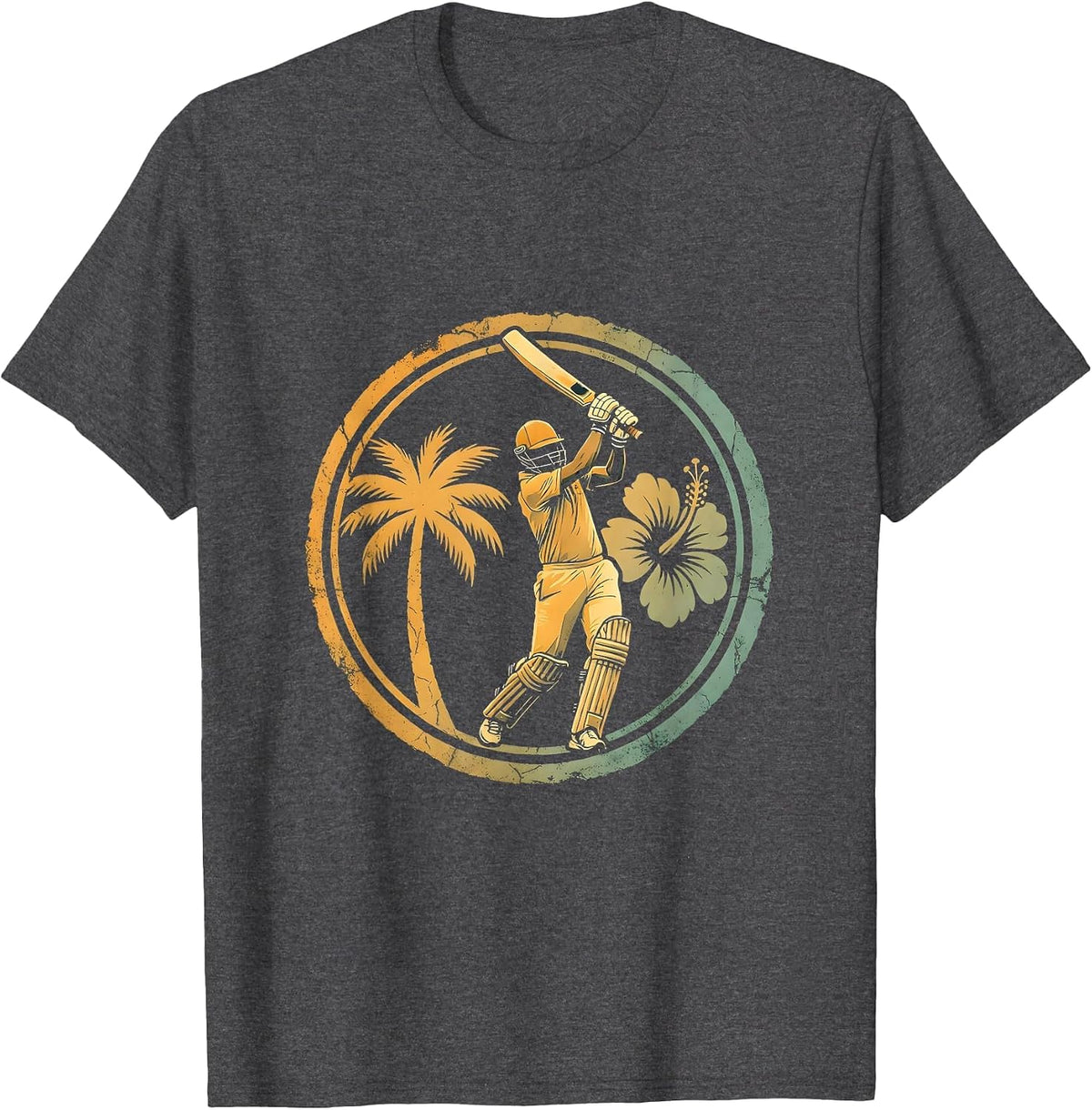 Jamaica Cricket Batsman Illustration T-Shirt - Dark Heather Grey