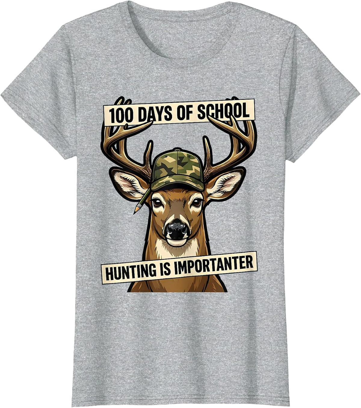 100 Days Of School Hunting Is Importanter Camo T-Shirt - Heather Grey