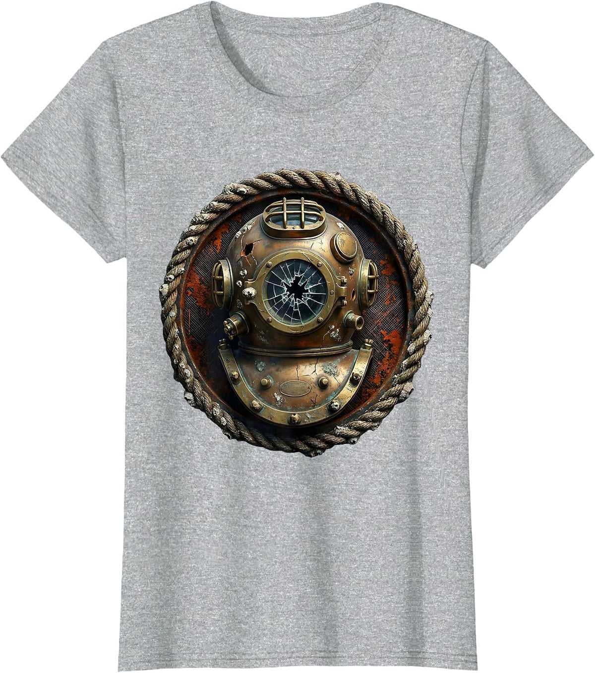Vintage Diving Helmet Cracked Porthole Sailor T-Shirt - Heather Grey