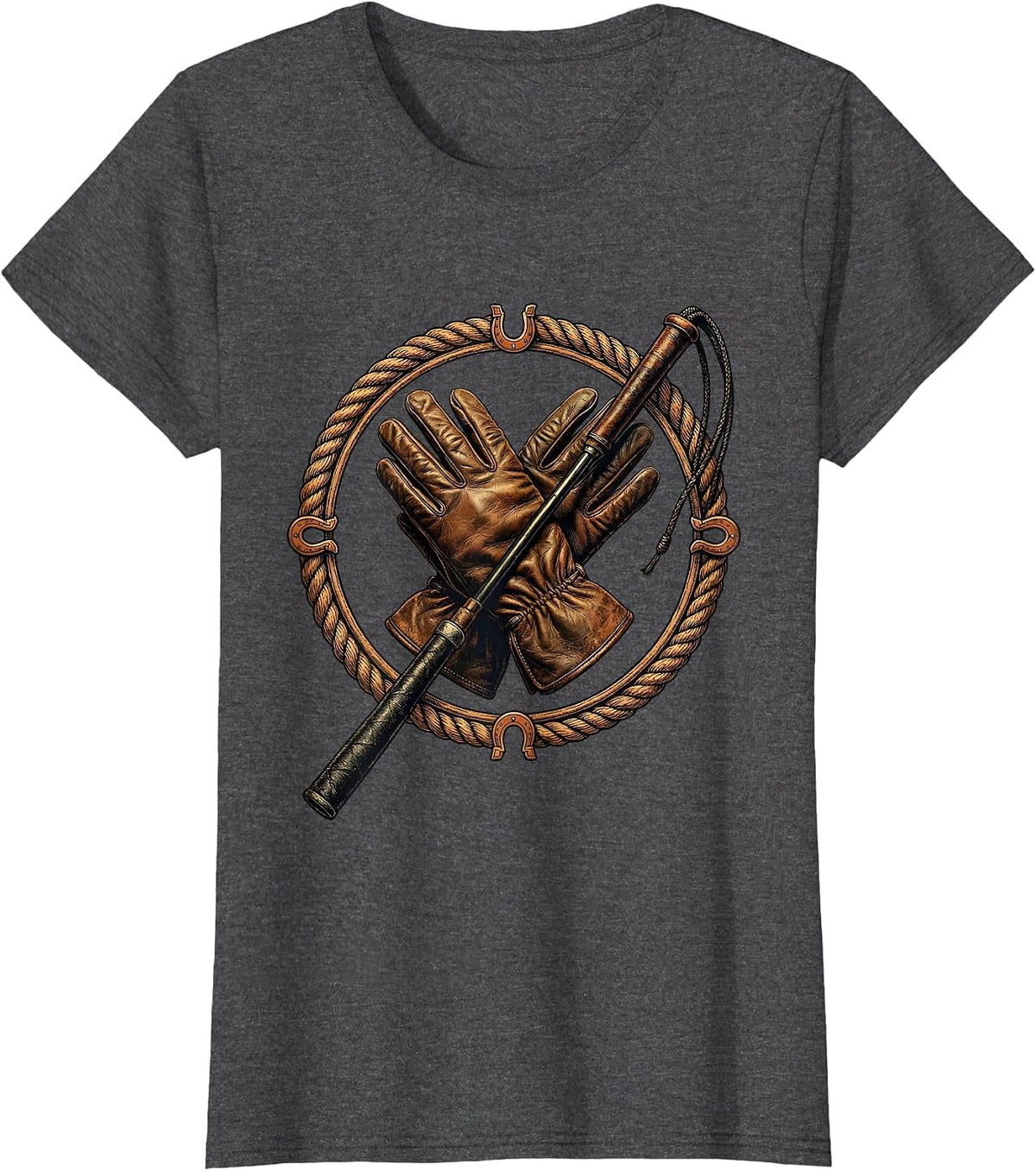 Women's Riding Gloves and Crop Horse Girl Graphic T-Shirt - Dark Heather Grey